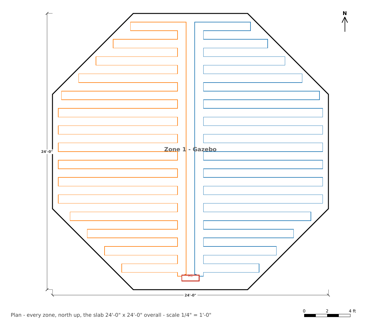 An octagon gazebo floor with two balanced loops