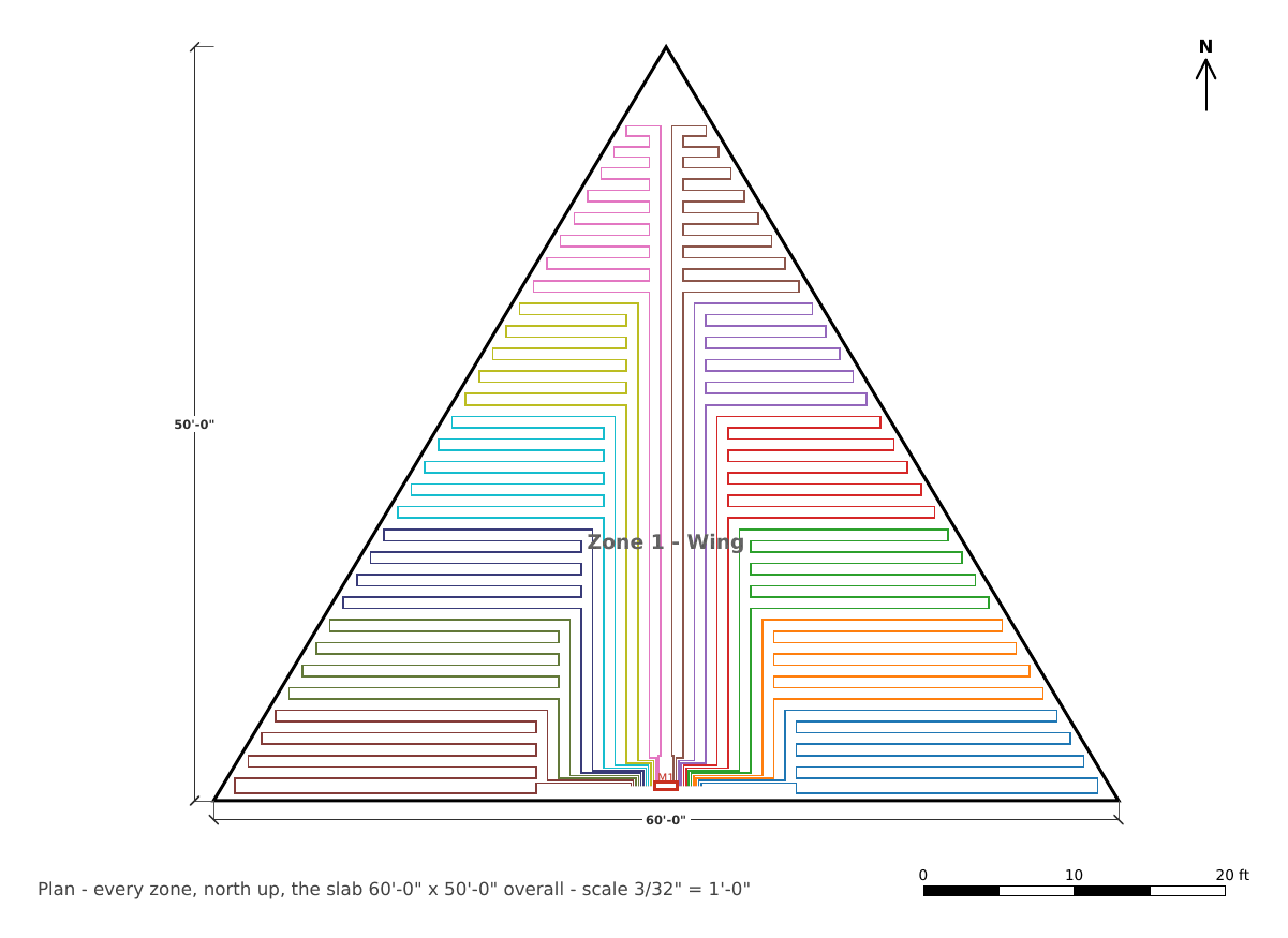 A triangle floor filled with twelve loops from one manifold